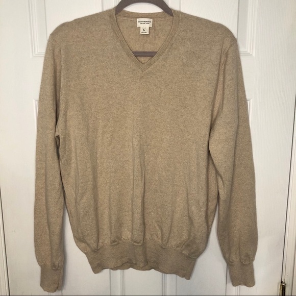 CLUB Monaco 100% Wool Camel V Neck Pullover Sweater large - Picture 1 of 5